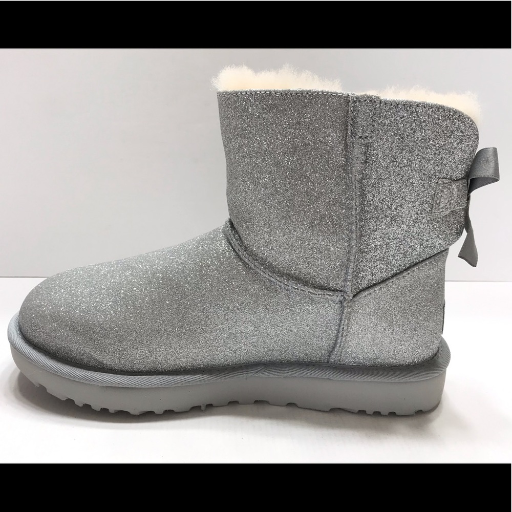 NEW UGG Mini Bailey Bow Silver Sparkle Women Boot - Picture 7 of 8